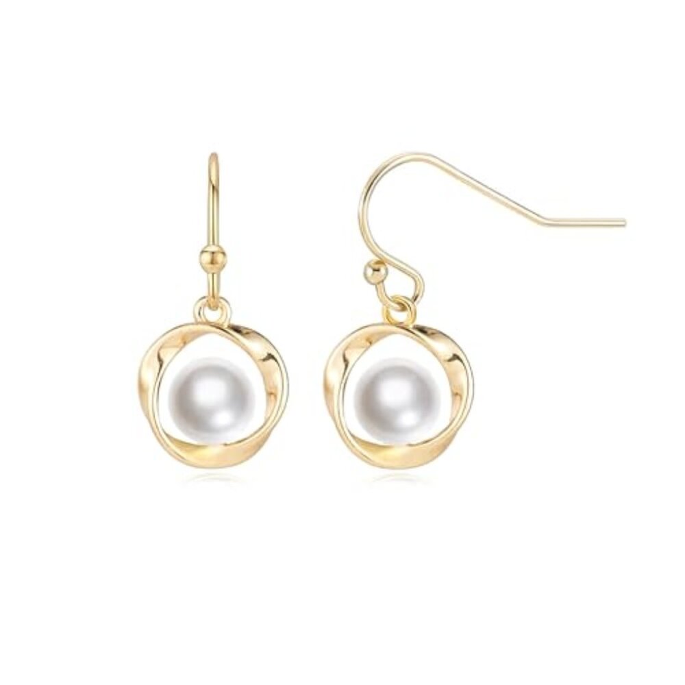 Elegant Pearl Drop Earrings for Women 18K gold Plated Mobius Circle Dangle